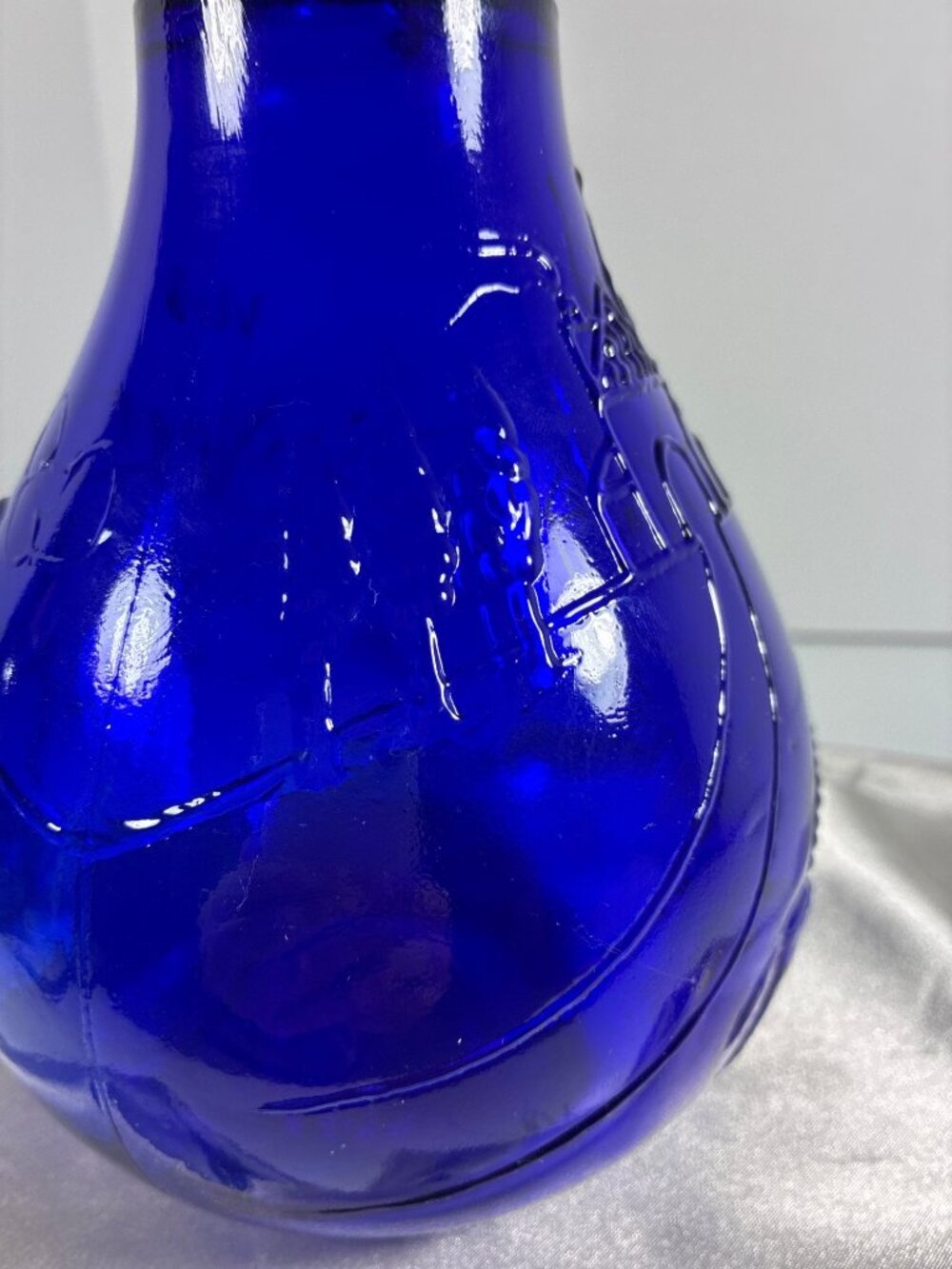 Vintage Italian Cobalt Blue Embossed Glass Bottle - Picture 7 of 15
